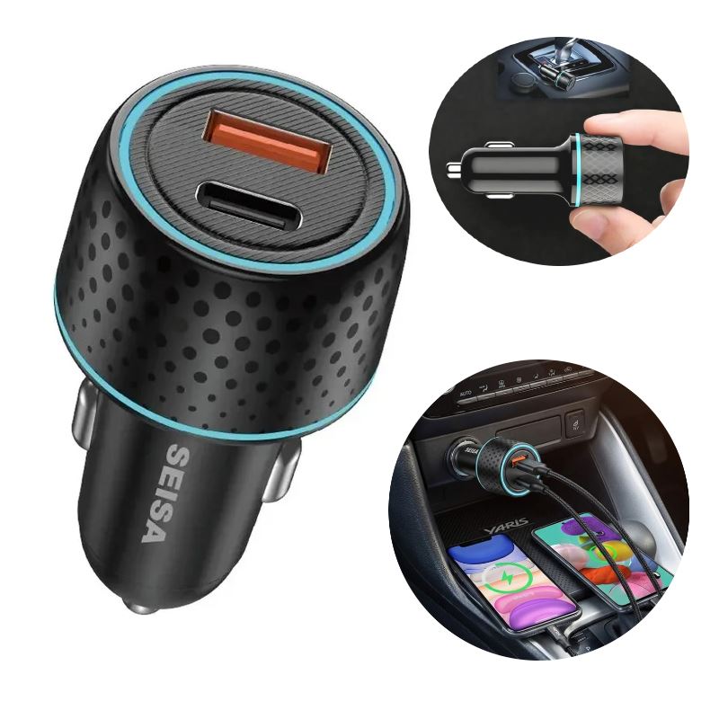 Cargador para Auto 2 Puerto USB y TIPO C Carro 48w
