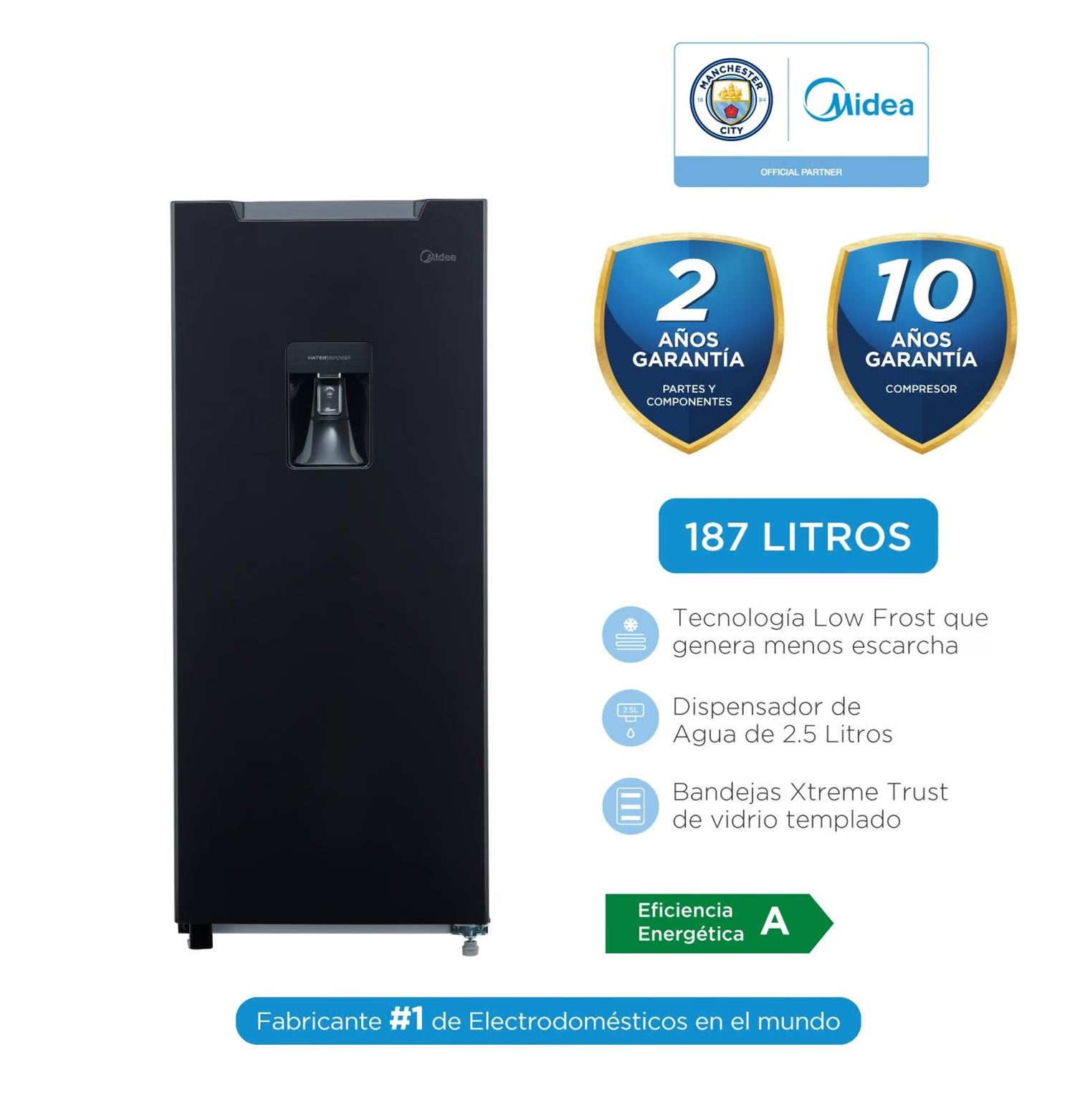 Refrigeradora Frost 1 Puerta MIDEA MDRD190ANLXW-PE Jazz Black 187Lt