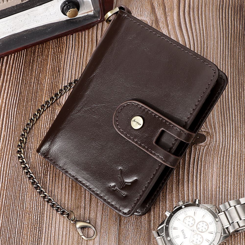 Billetera De Cuero Vacuno NOVI BP811M Con Cadena Extraíble