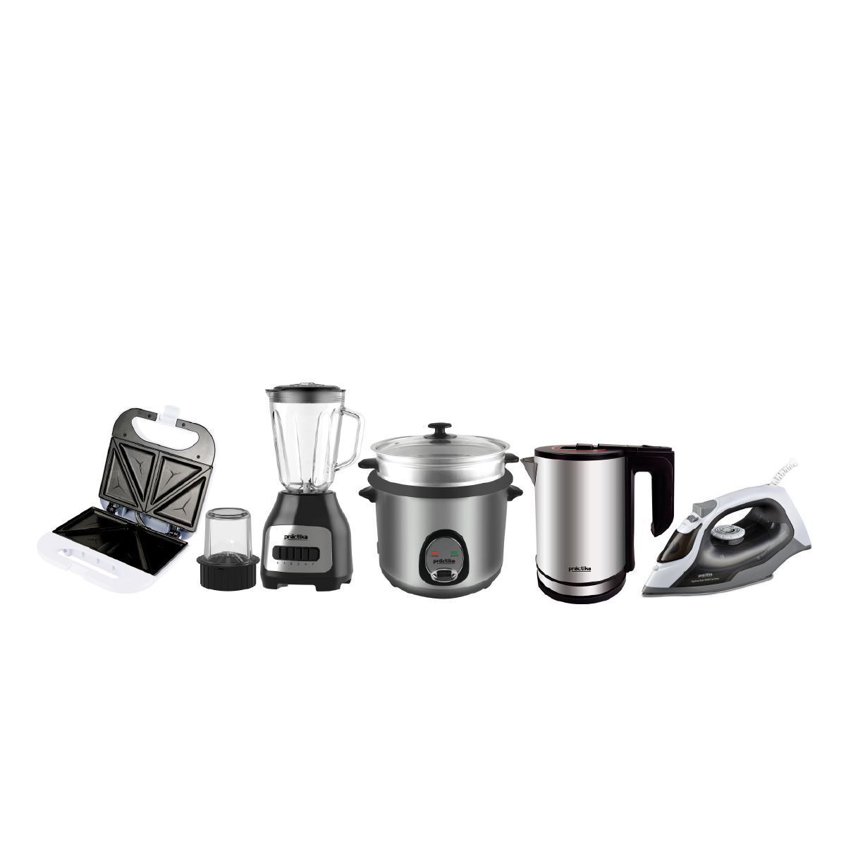 Pentacombo Arrocera 180MCS+Licuad BL600+Hervidor Inox 18+Plancha Optima+Sandwichera