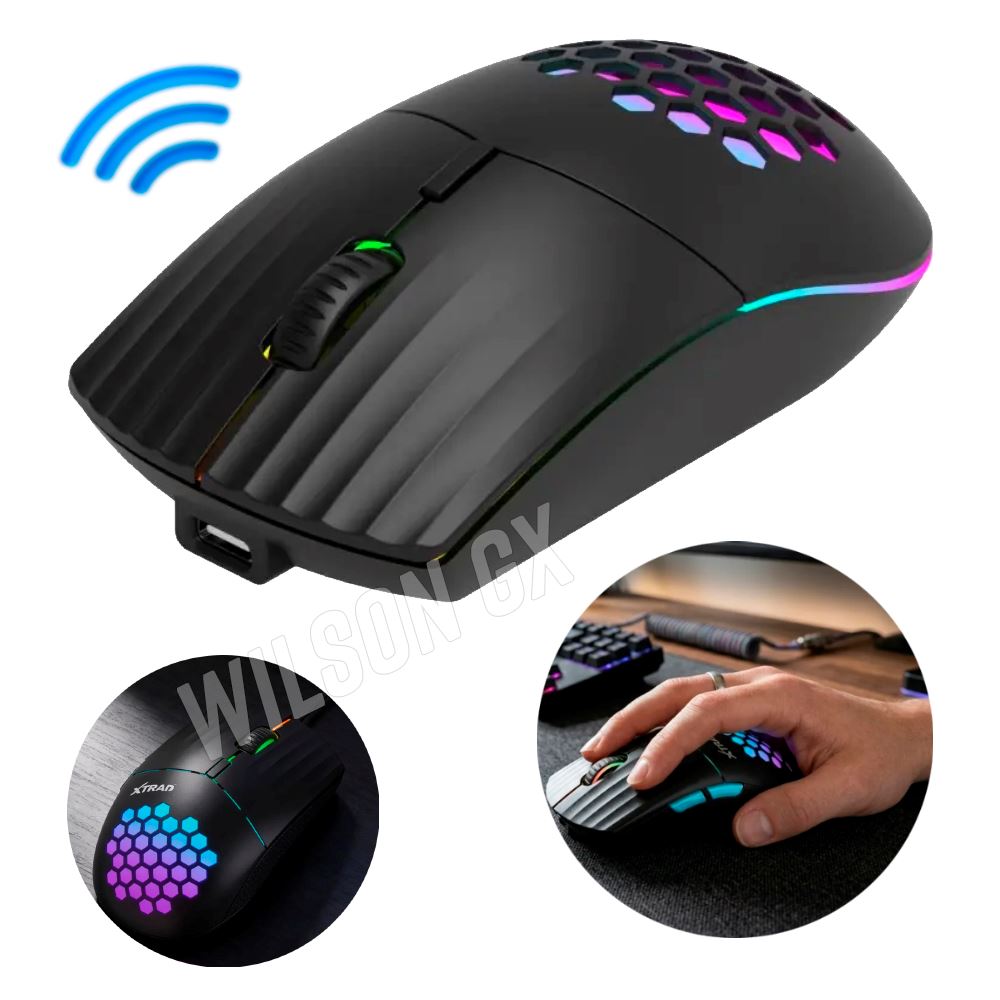 Mouse Gamer Inalámbrico Bluetooth Recargable Led RGB DPI 3200