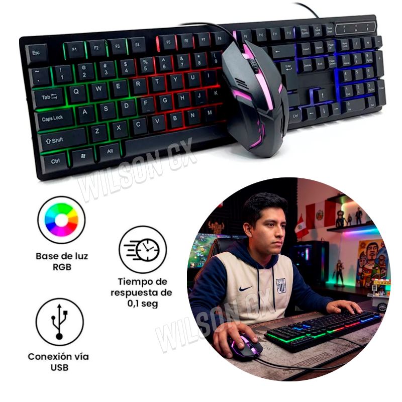Kit Teclado Y Mouse Gamer Retroiluminado RGB Cable USB PC Laptop