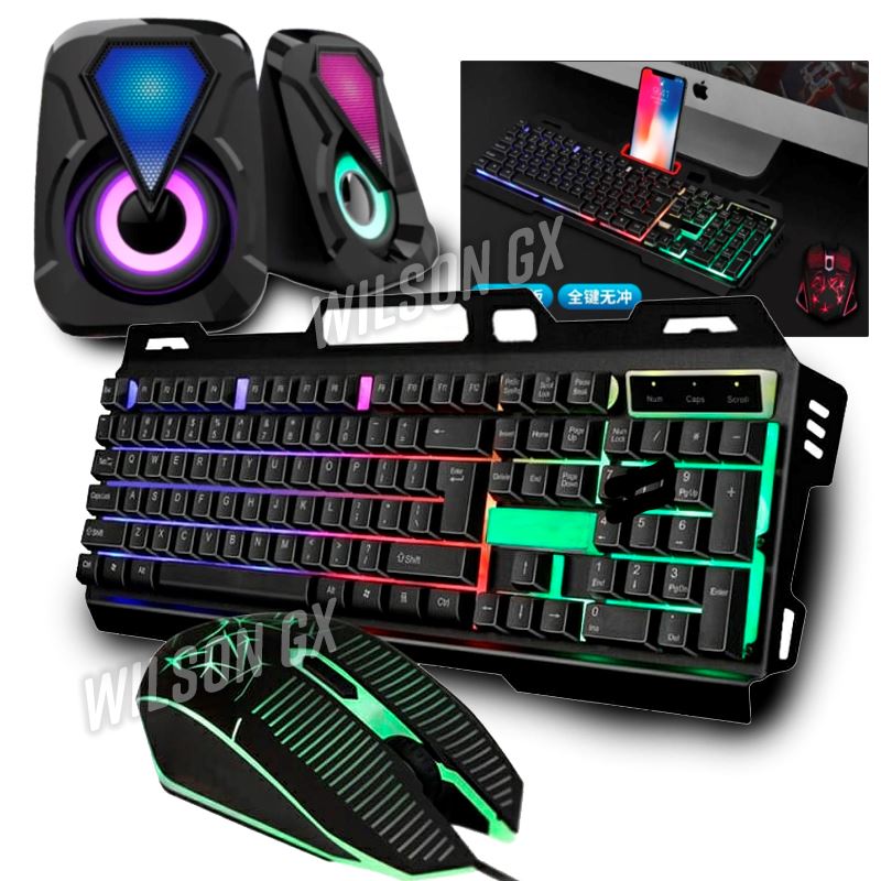 Combo Gamer 3 en 1 Teclado Metalico Mouse y Parlante Luces RGB