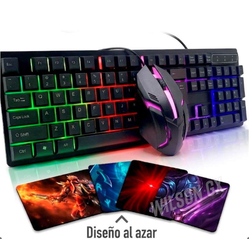 Combo Gamer 3 en 1 Mouse Teclado y Pad Luces Led Retroiluminado RGB