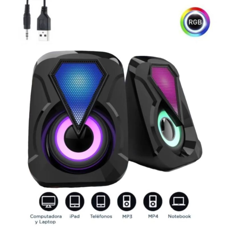 Parlantes Para PC Con Luz RGB Gamer y Entrada Auxiliar