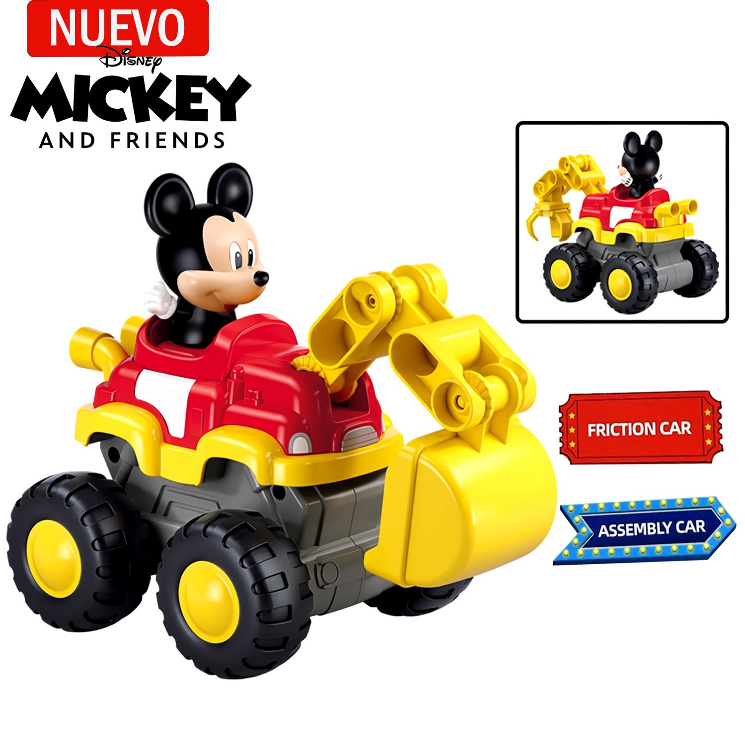 Juguete Excavadora de fricción de Mickey +Camión 2 en 1 14 piezas