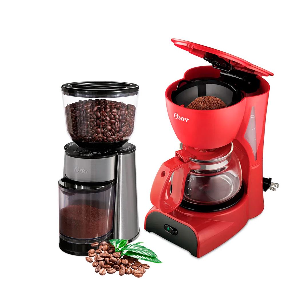 Cafetera Oster 4 Tazas Rojo BVSTDCDR5R + Molinillo de Cafe BVSTBMH23