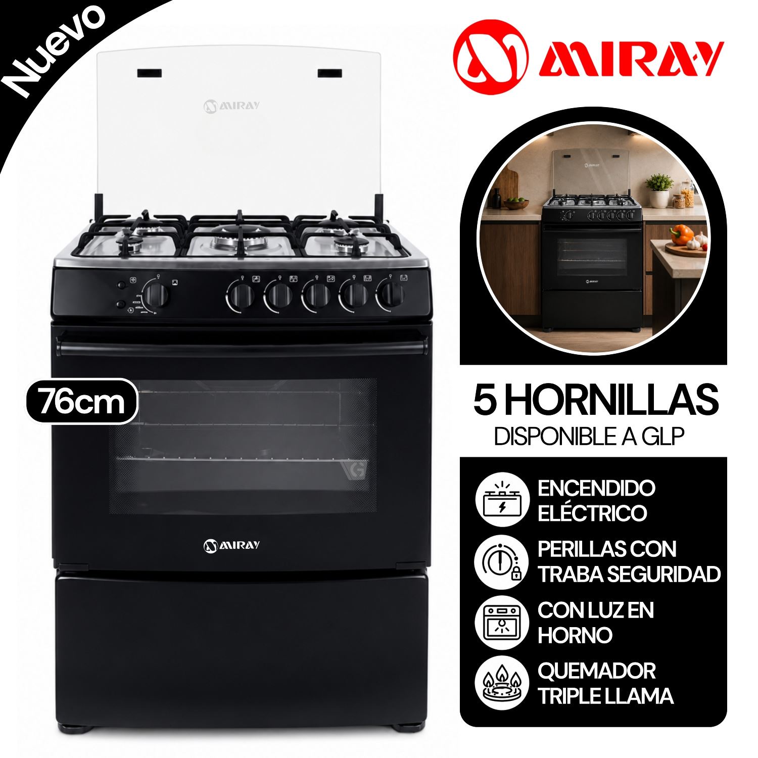 Cocina a Gas Miray GIRASOL PLUS GLP 5 Hornillas (Disponible a GLP)