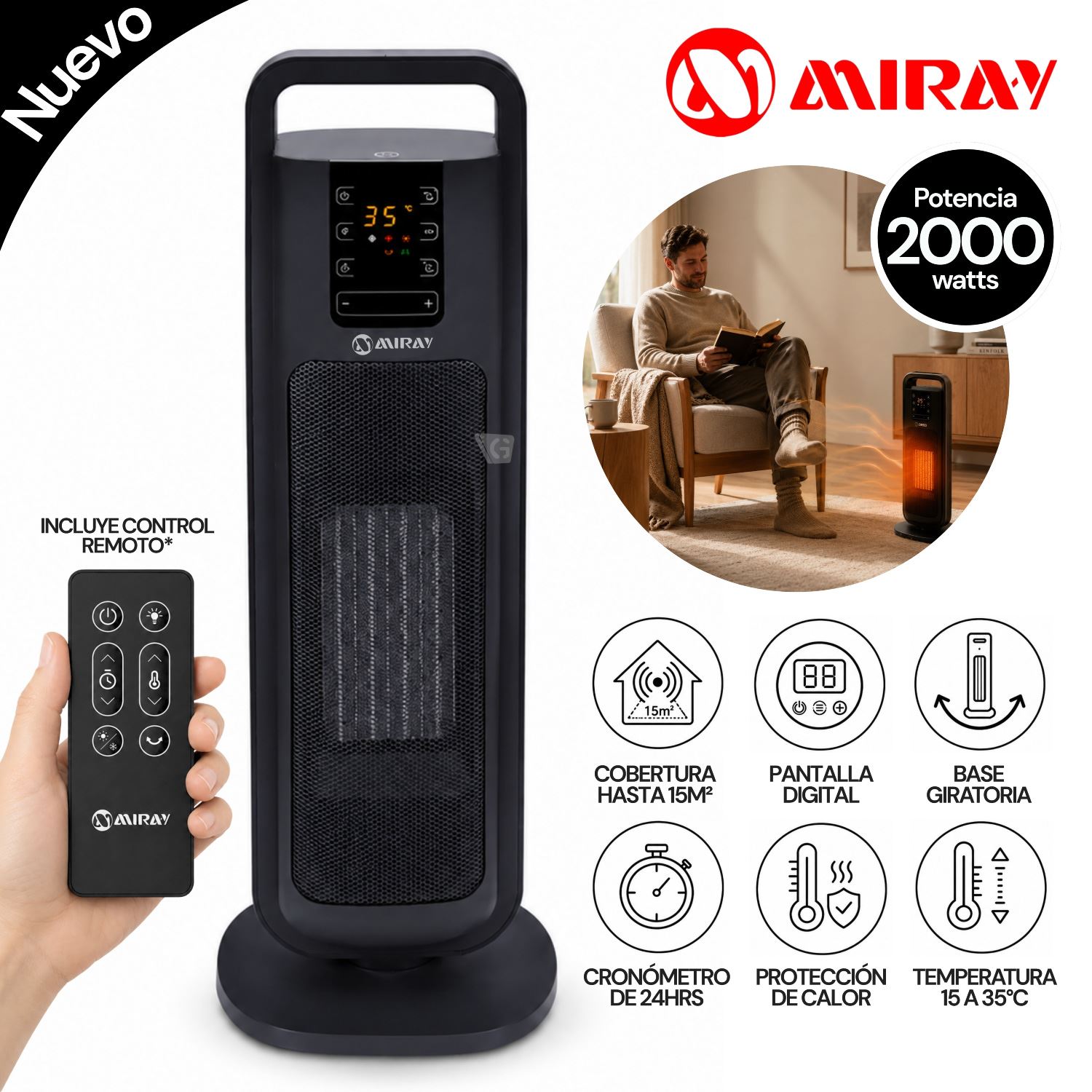 Estufa Termoventilador Giratoria Miray ETM-45N 15m2
