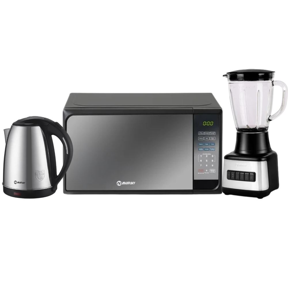 Combo Miray Licuadora 1.5L + Horno Microondas 20L + Hervidor 1.8 Litros Plata