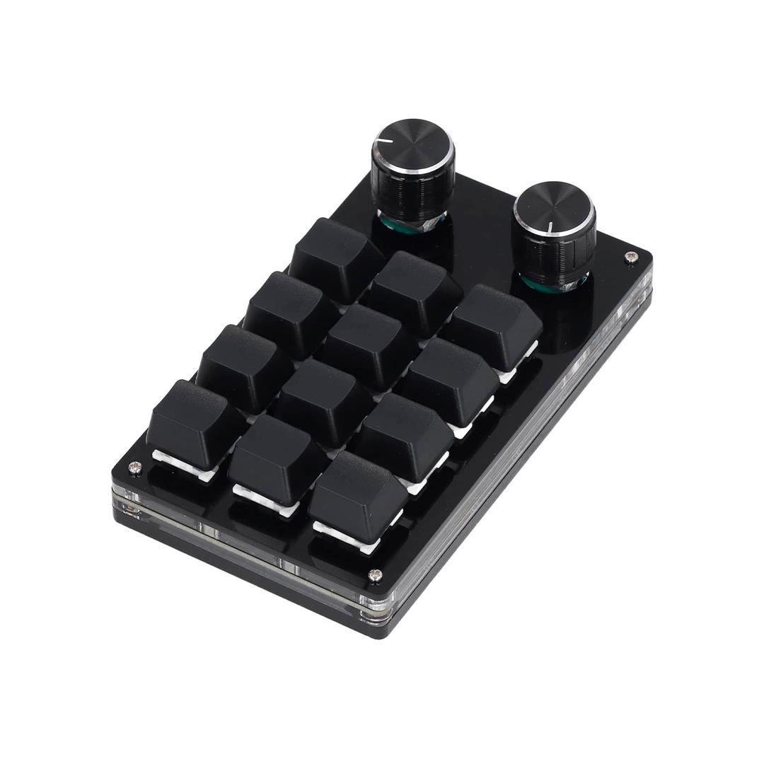 Mini Teclado Mecánico 12 Teclas 2 Perillas Programable MK01-9 Negro
