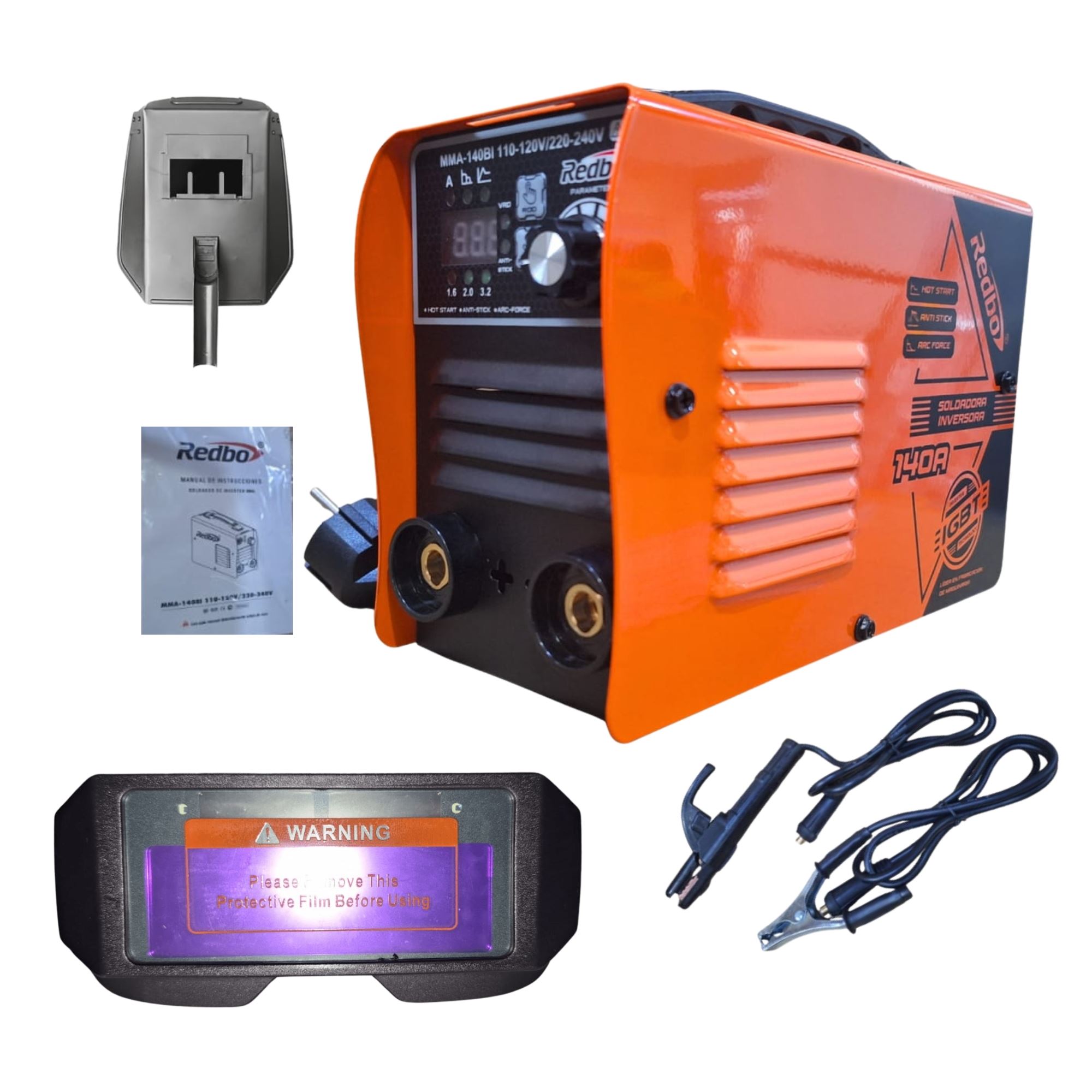 Soldadora inversora 140A + lentes para soldar Redbo