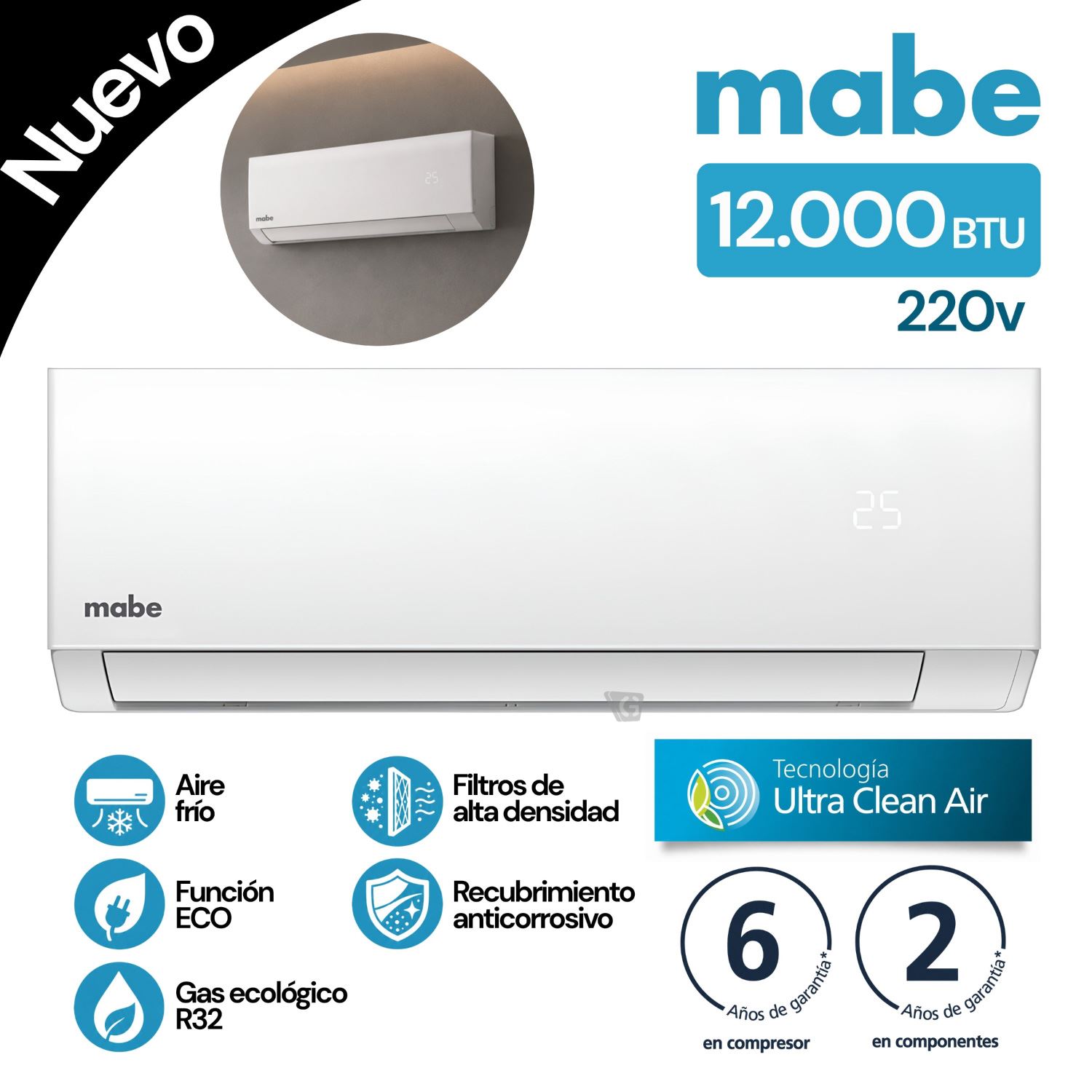 Aire Acondicionado Tradicional 12.000 BTU Blanco Mabe - MMT12CDBWCC32EC1