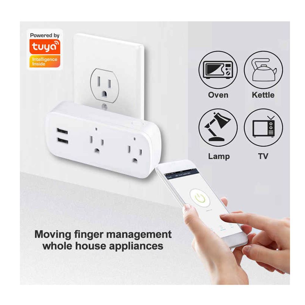 Enchufe Inteligente Doble + 2 Puertos Usb Wifi 16a Tuya-Bsd08 +App