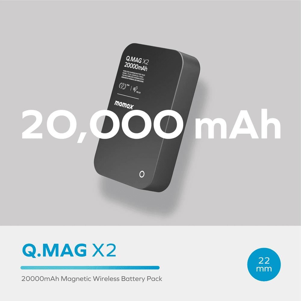 CARGADOR PORTÁTIL MAGSAFE PREMIUM - POWERBANK Q.Mag X2 DE 20 000 mAh - NEGRO