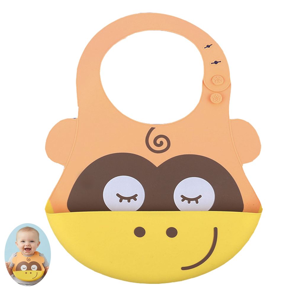 Babero monito con bolsillo atrapa comida para bebe