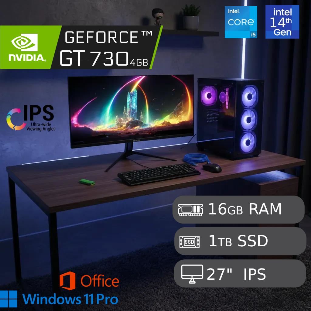 Computadora PC Gamer I5 14va 16GB RAM 1TB SSD Nvidia GeForce  4GB + MONITOR 27" FHD + ACCESORIOS
