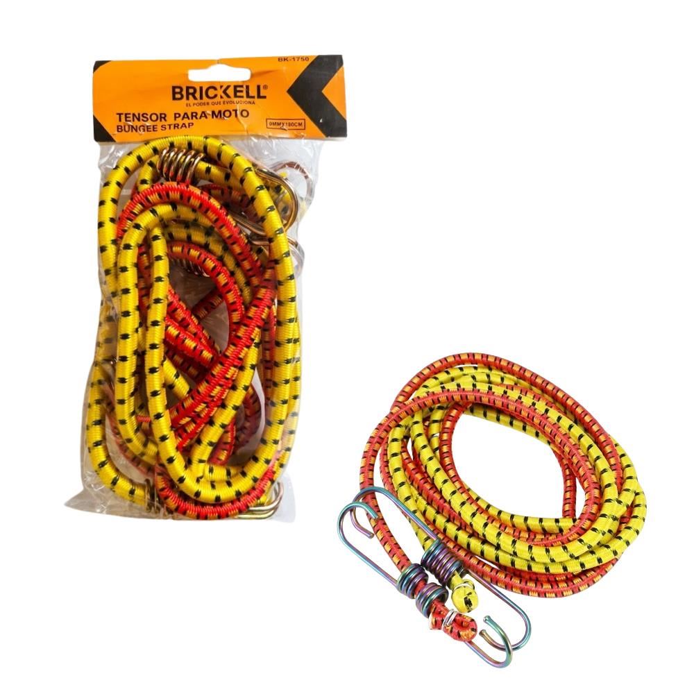 Cuerda Tensor Elastica con Clip Mosqueton para Moto 180cm  2 juegos  Amarillo y Rojo BK-1750