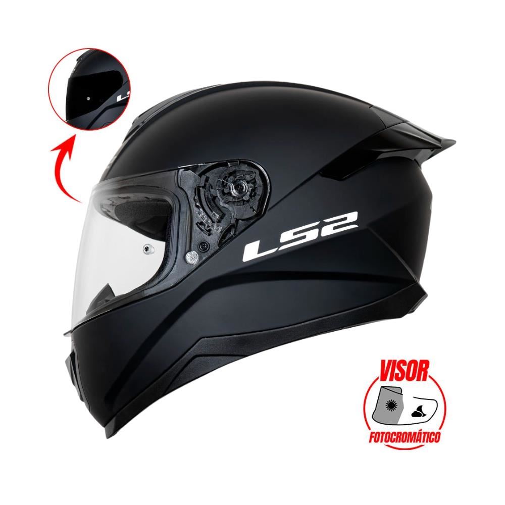 Casco con Visor Fotocromatico LS2 SOLID NEGRO MATE VPHOTOCROM FF802 Talla XL-ECE2206