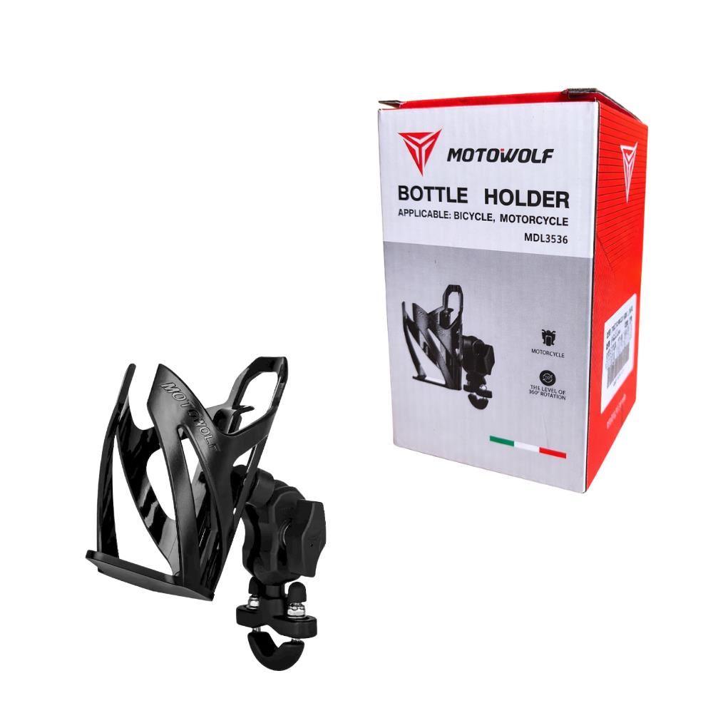 Soporte Porta Botella 360° de Policarbonato para Manillar de Moto y Bicicleta Motowolf MDL3536-GJ