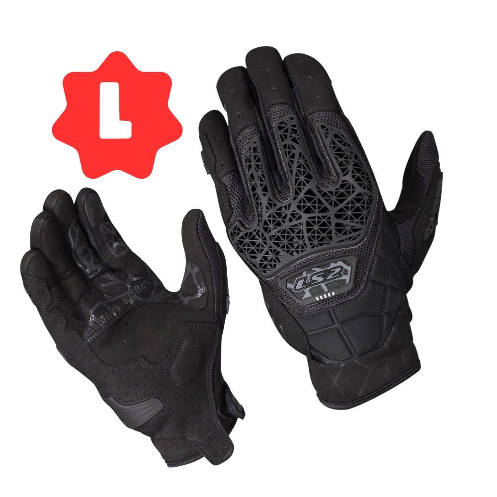 Guantes para Motociclista LS2 All Terrain Negro para Hombre con Protección de Nudillos Refuerzos Antideslizantes y Diseño Adventure Talla L