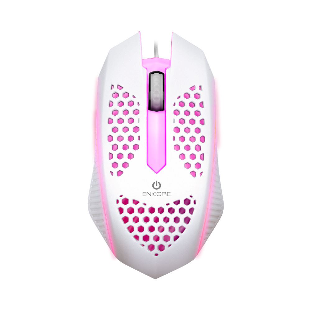 Mouse Gamer Alámbrico Enkore Levitron 107 Blanco Ilumincación LED