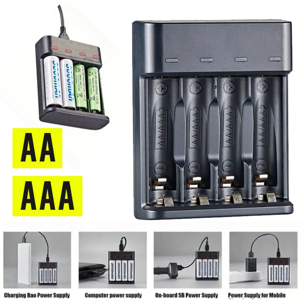 Cargador de Pilas AA AAA 4 Canales Tipo C AA/AAA Pila Recargable