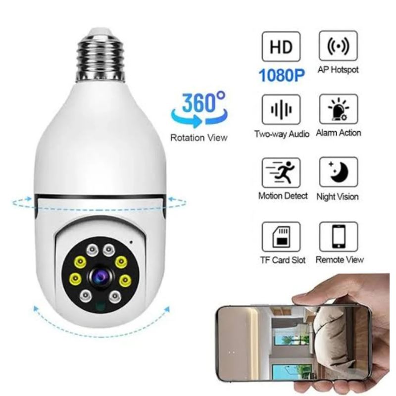 Foco Cámara Espía 360 Wifi Vigilancia Sensor de movimiento