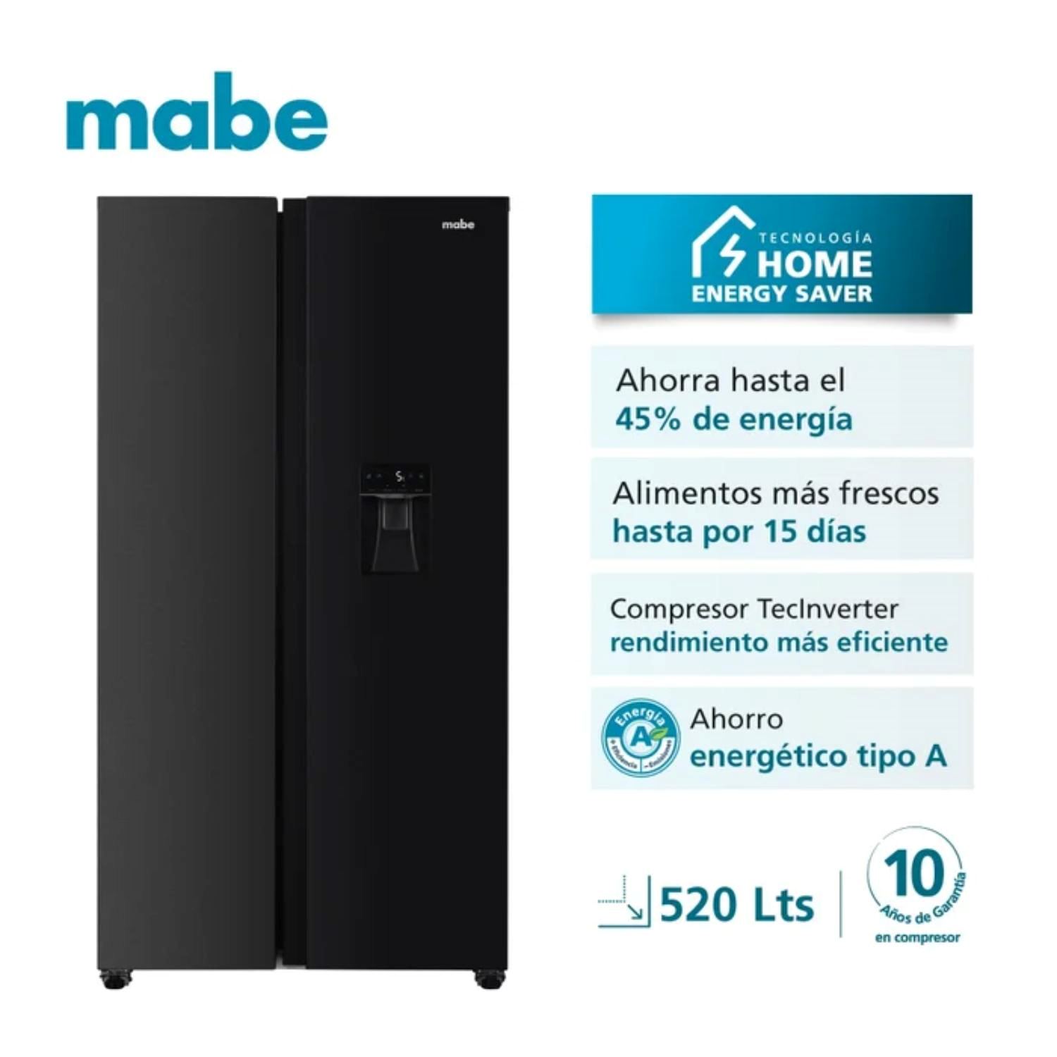 Refrigeradora Mabe 520LT Side by Side No Frost MSD565QMLSP0 Negro