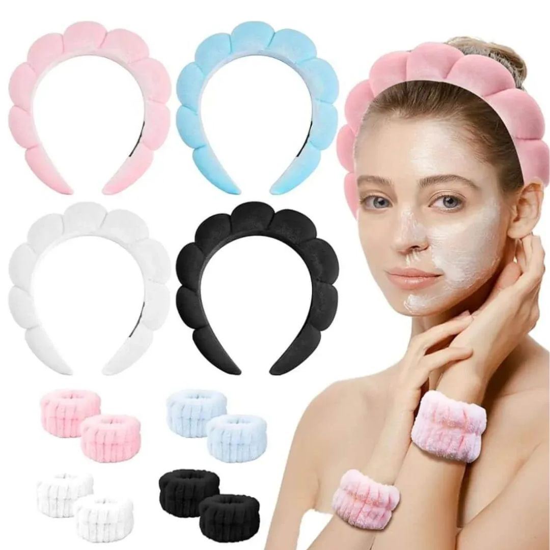 Pack 2 Vincha Diadema Para Skincare Con Muñequeras