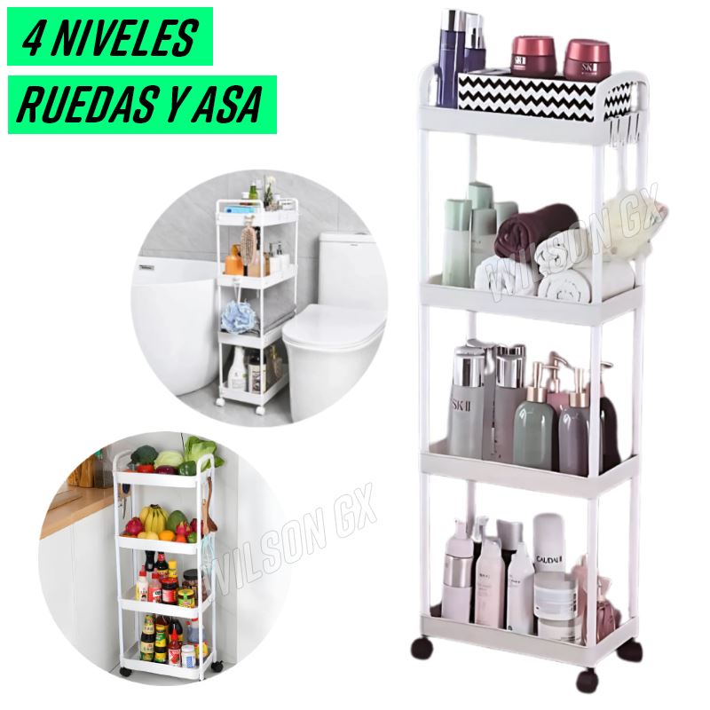 Estante Organizador con Ruedas Almacenamiento Cocina Baño 4 Niveles