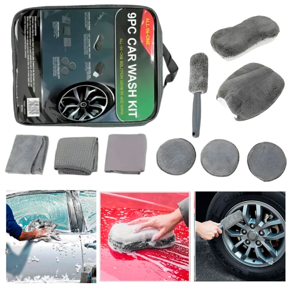 Kit Limpieza De Auto 9 en 1 Micro Fibra Lavado Carro Esponja Paño Toalla