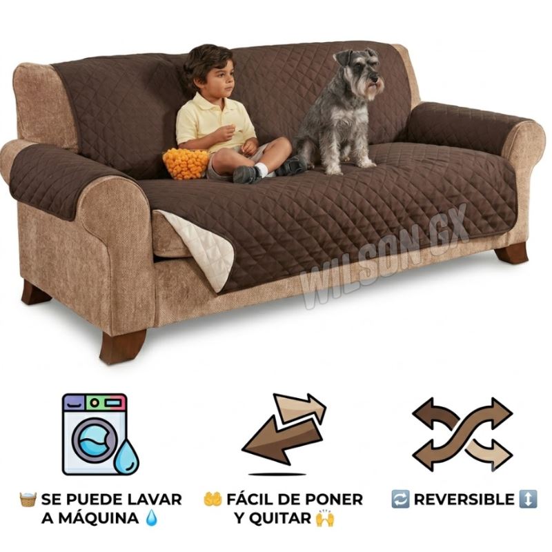Cobertor Protector de Sofá Asiento Reversible de 3 Cuerpos para Mascotas Niños