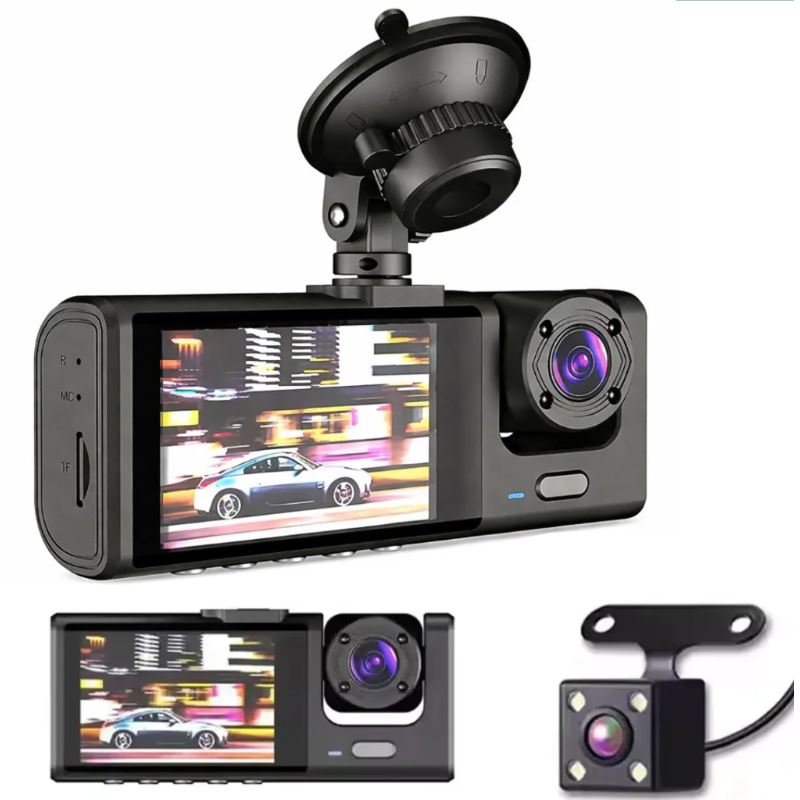 Cámara para Auto Full HD Dash Cam 1080P con 3 Cámaras Frontal, Interior y Trasera Pantalla 2”