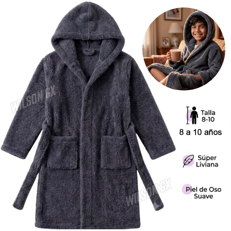 Bata Polar para Niños 8 a 10 años con Capucha y Bolsillos