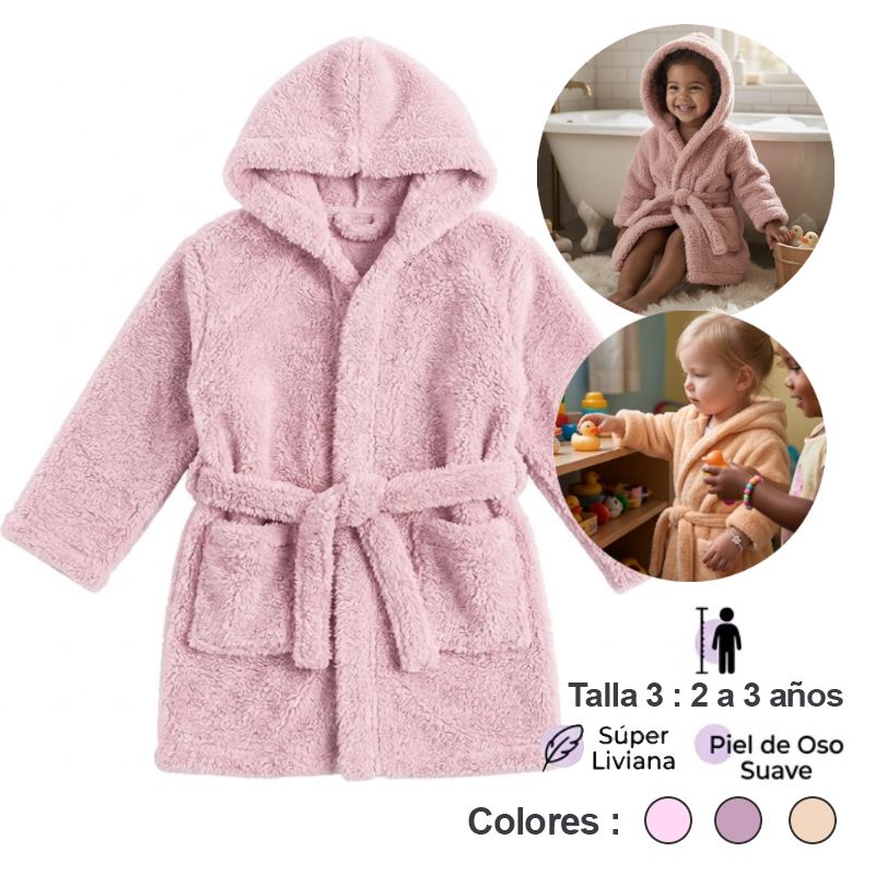 Bata Polar para Niña 2 a 3 años con Capucha y Bolsillos