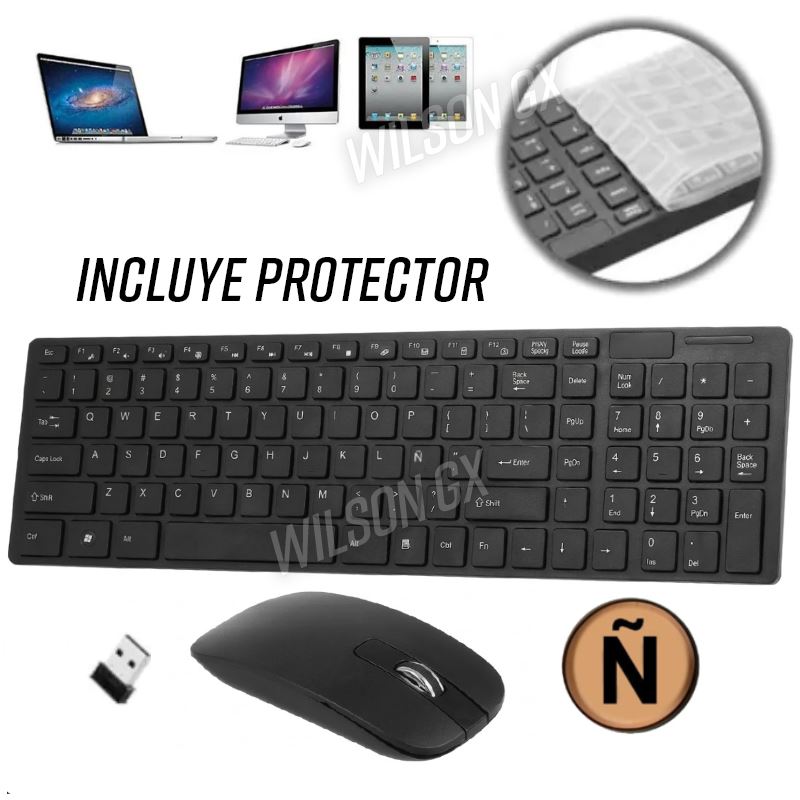 Combo teclado y mouse inalámbrico ultra SLIM Letra Ñ Conexión Dual