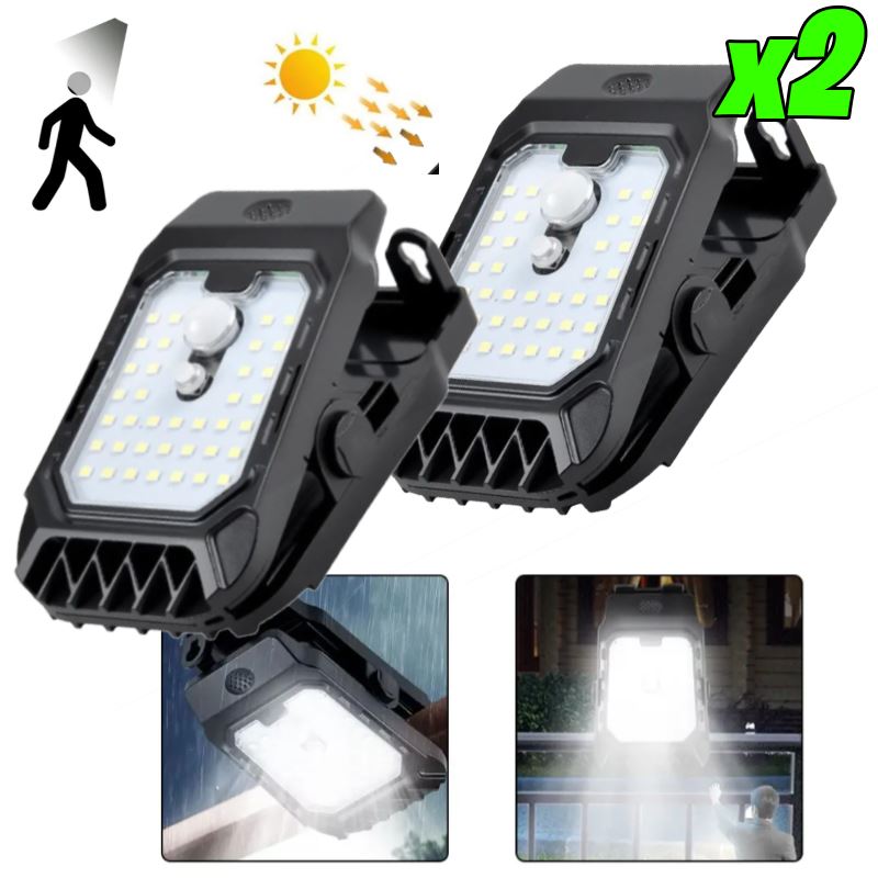 Kit 2 Foco Solar Clip Lámpara Gancho Portatil Led Luz Sensor Movimiento