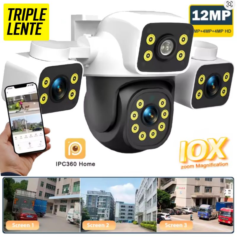 Camara Seguridad IP Triple Lente Wifi Ptz Ip66 3 en 1 360 Exterior