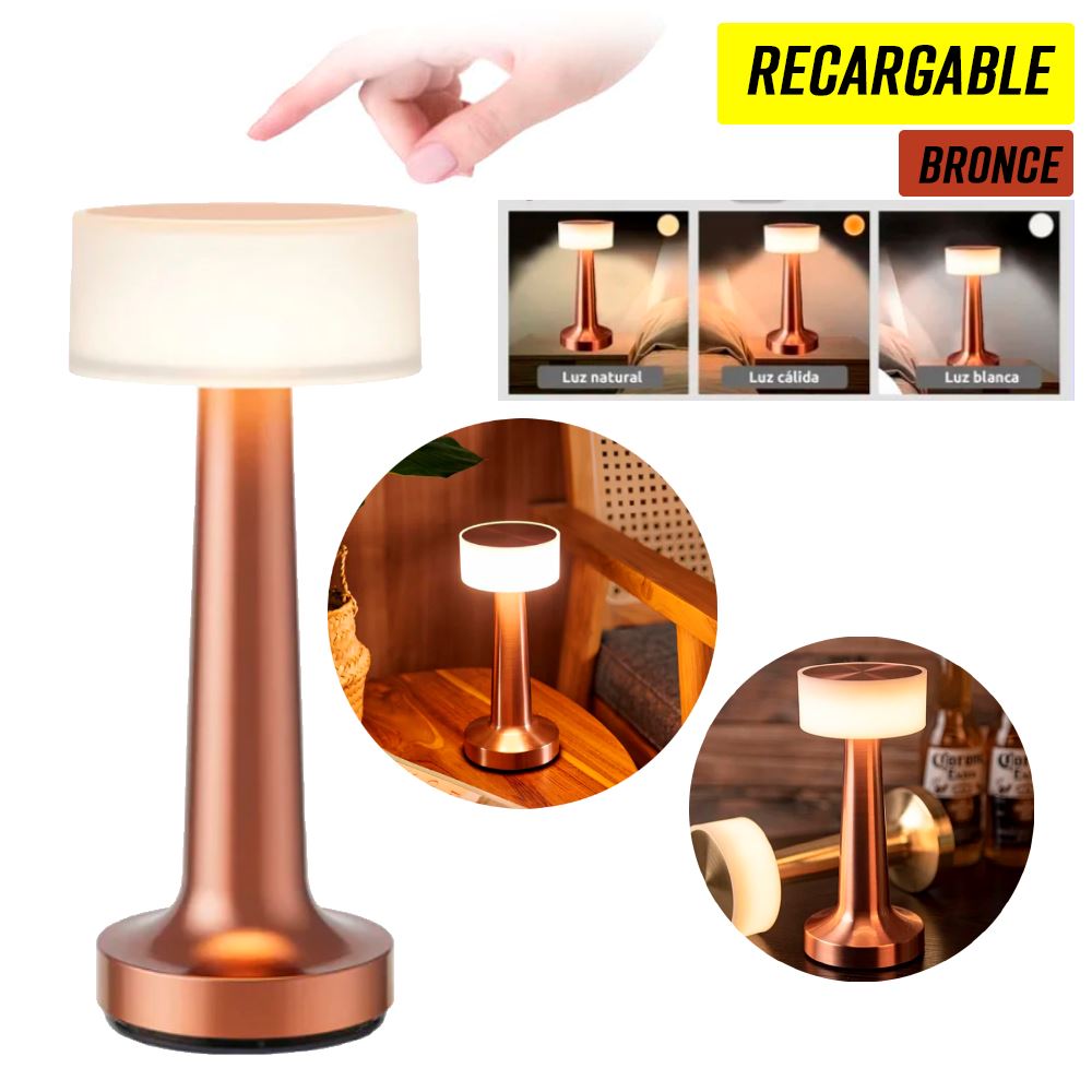 Lámpara de Mesa y Escritorio Touch Recargable Luz Cálida y Fría Bronce