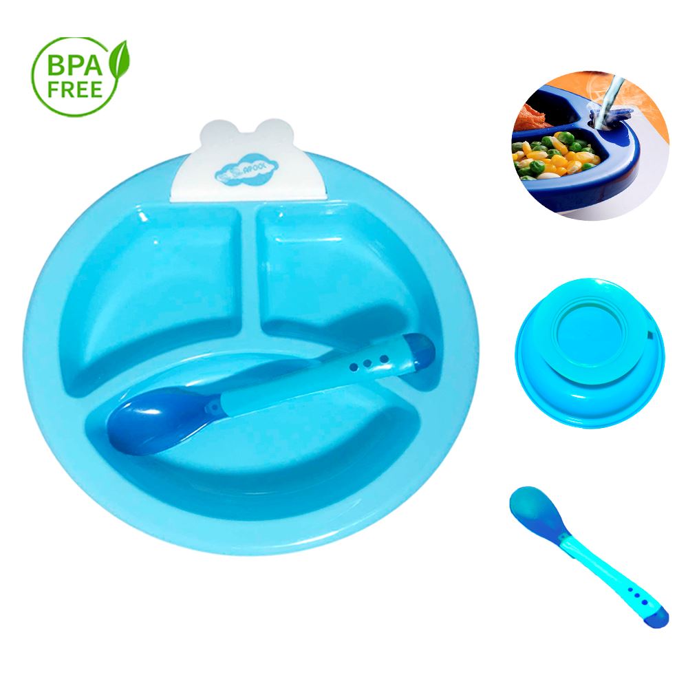 Plato celeste termico con cubierto de bebe