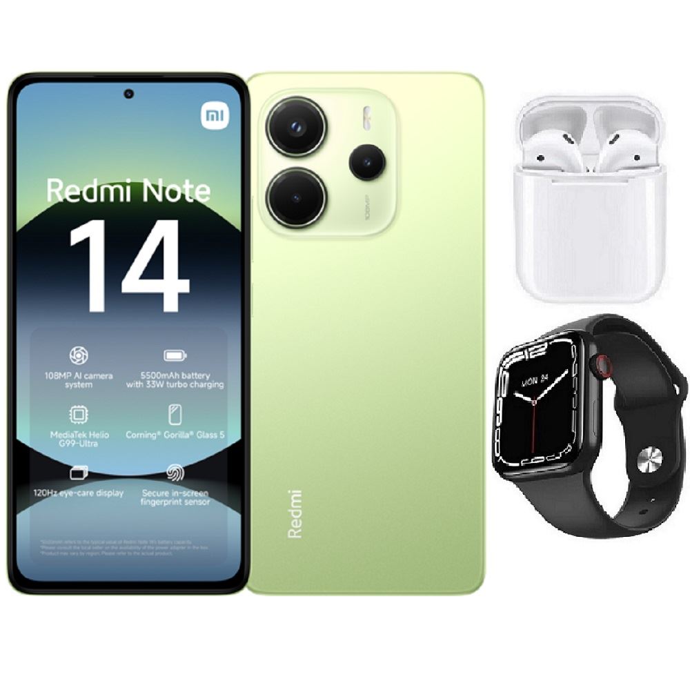 XIAOMI REDMI NOTE 14 128GB 6GB RAM VERDE + AUDIFONOS + SMARTWATCH