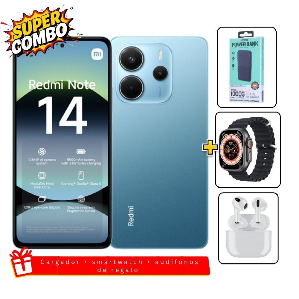 Xiaomi Redmi Note 14 256GB Azul + Cargador 10000mah + Smartwatch + Audifonos