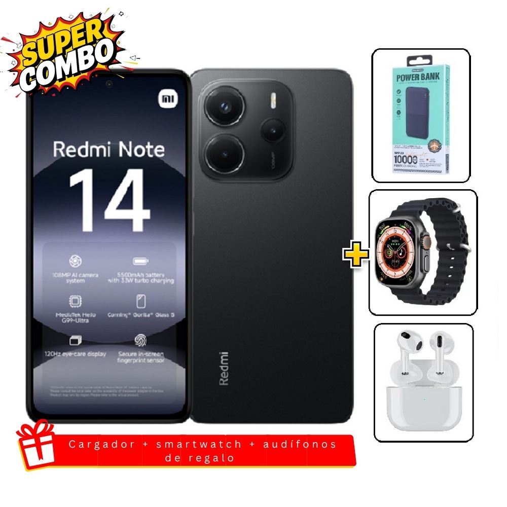 Xiaomi Redmi Note 14 256GB Negro + Cargador 10000mah + Smartwatch + Audifonos