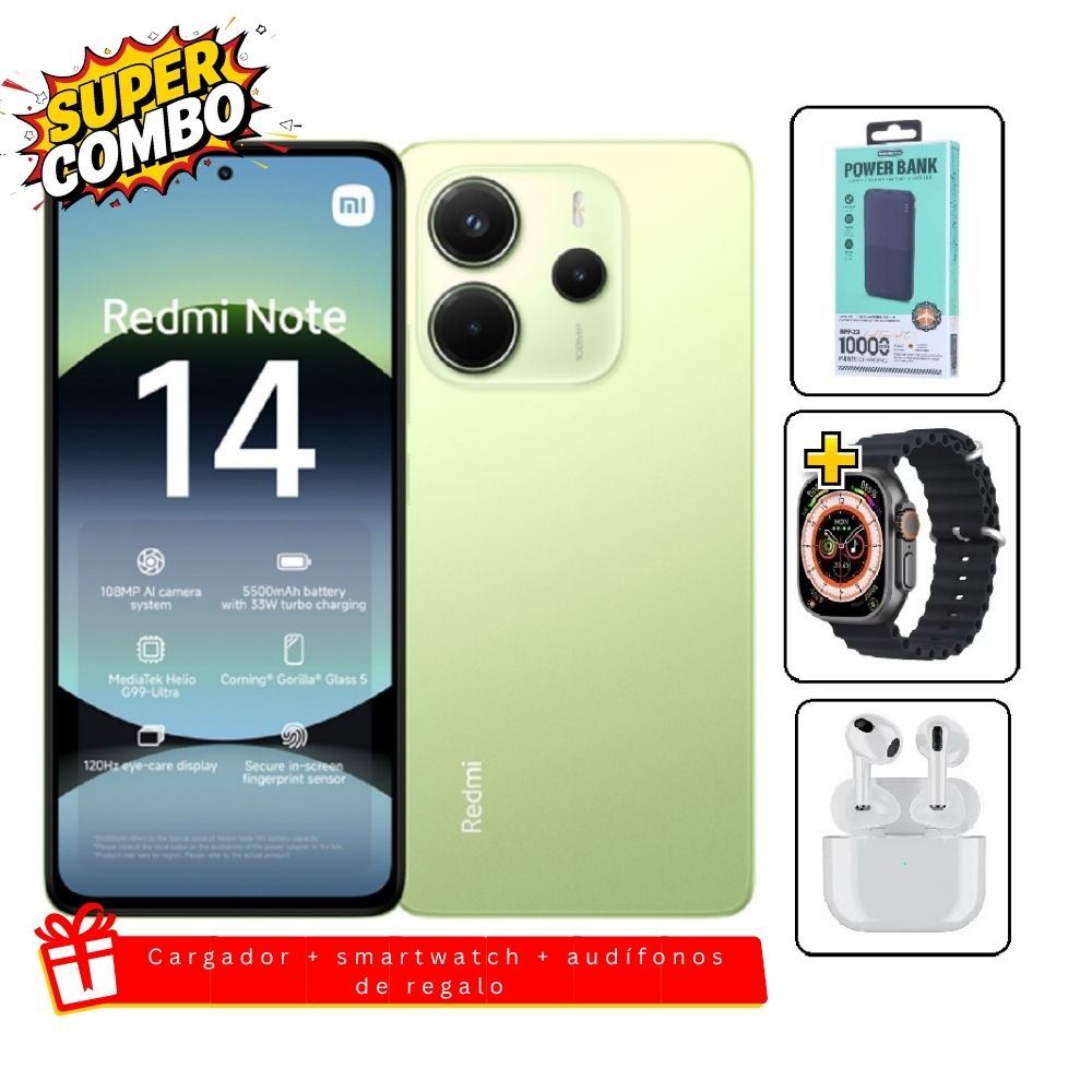 Xiaomi Redmi Note 14 256GB Verde + Cargador 10000mah + Smartwatch + Audifonos