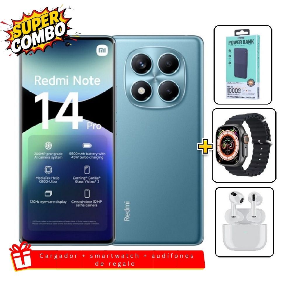 Xiaomi Redmi Note 14 Pro 4G 256GB Azul + Cargador 10000mAh + Smartwatch + Audifonos