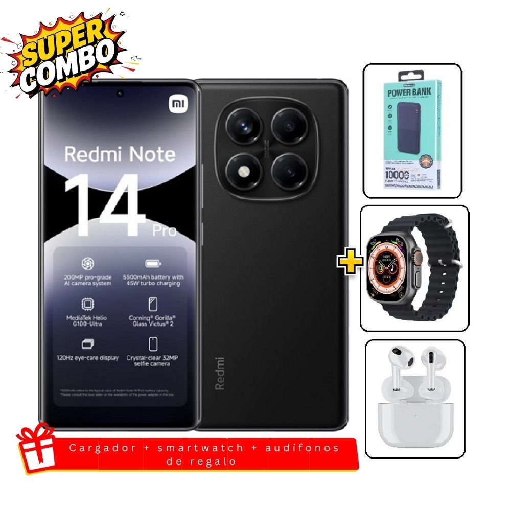 Xiaomi Redmi Note 14 Pro 4G 256GB Negro + Cargador 10000mAh + Smartwatch + Audifonos