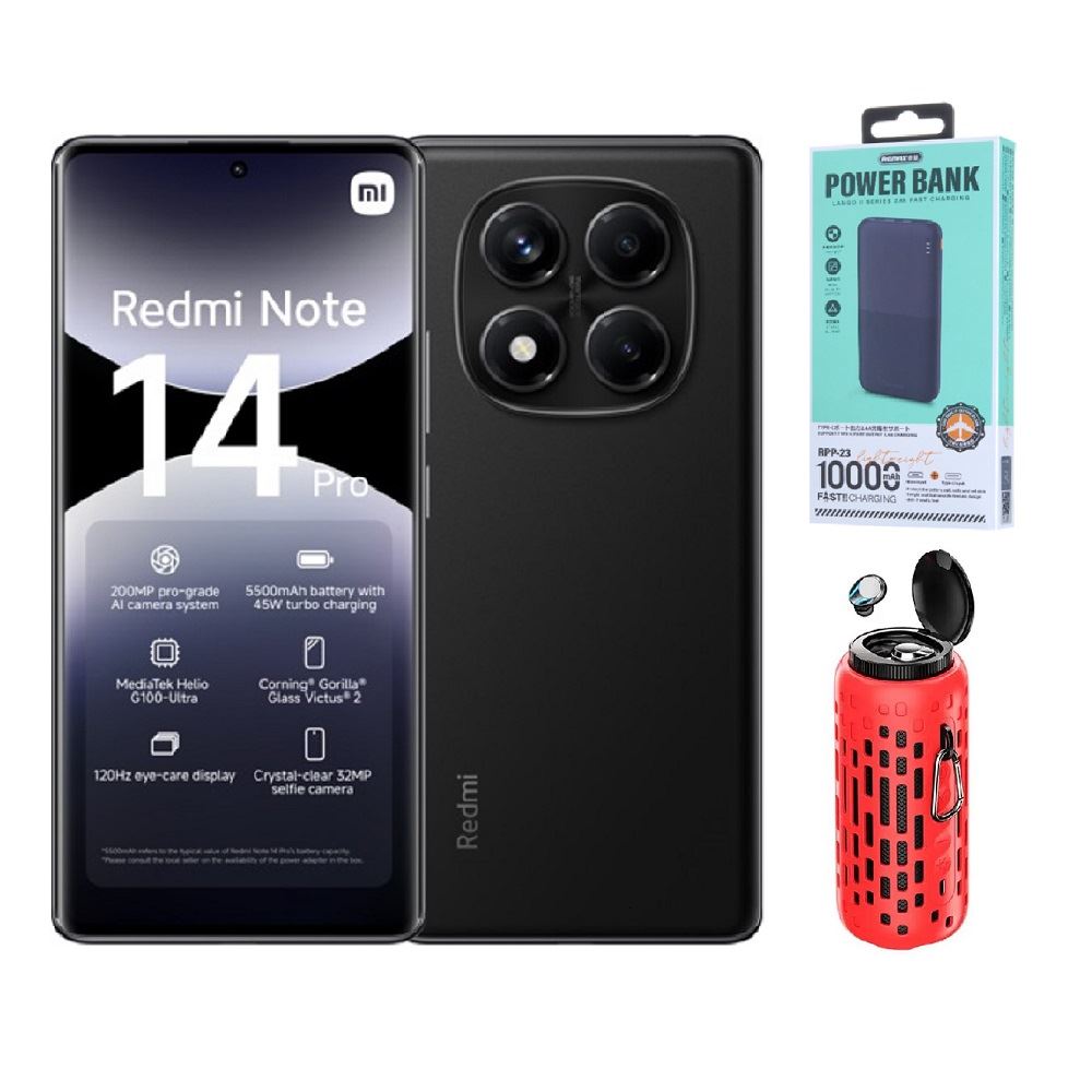 Xiaomi Redmi Note 14 Pro 4G 256GB Negro + Powerbank 10000mAh +  Parlante Bluetooth + Audifonos