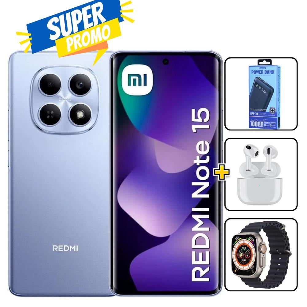 Xiaomi Redmi Note 15 256GB Morado + Cargador 10000mAh + Audifonos + Smartwatch REGISTRADO
