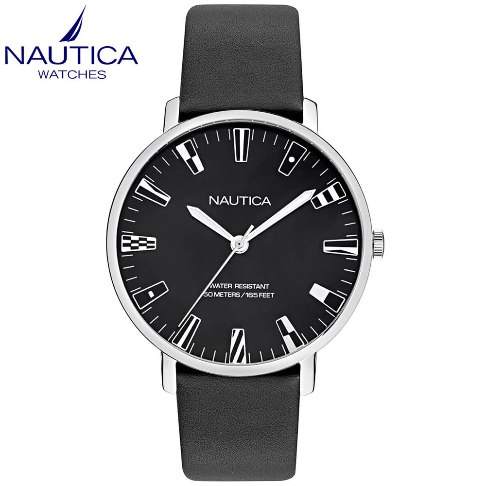 Reloj Nautica Caprera NAPCRF910 Acero Inoxidable Correa De Cuero y Dial Negro